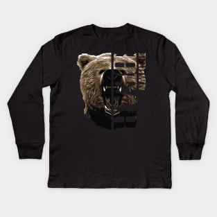 Wild Life Wild Brown Bear Head Vector Design Kids Long Sleeve T-Shirt